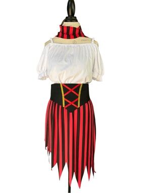Wizland Women's Pirate lady Costume Dress Striped Headband Size Medium EUC